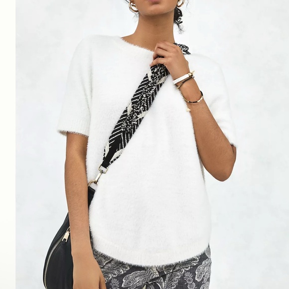 Anthropologie White Crew Neck Short Sleeve Sweater - Picture 4 of 10
